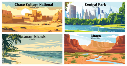 Travel landmarks tourism world famous, Vector illustration. Design for travel wallpaper, flyer or web banner design template. Panorama view. Copy space