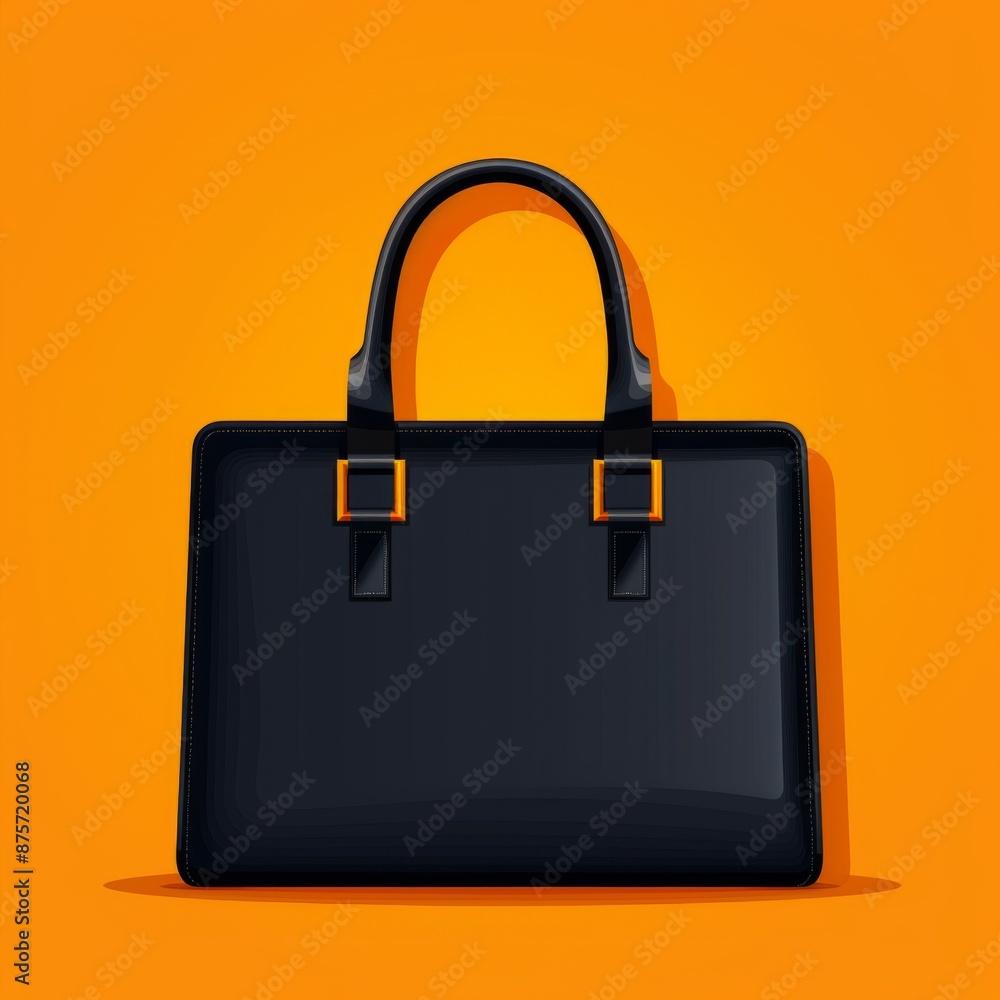Black leather handbag with double handles isolated on orange background. Black leather handbag with double handles isolated on orange background.