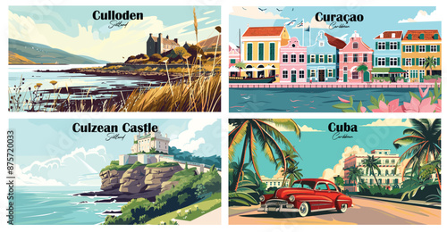 Travel landmarks tourism world famous, Vector illustration. Design for travel wallpaper, flyer or web banner design template. Panorama view. Copy space