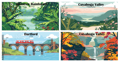 Travel landmarks tourism world famous, Vector illustration. Design for travel wallpaper, flyer or web banner design template. Panorama view. Copy space