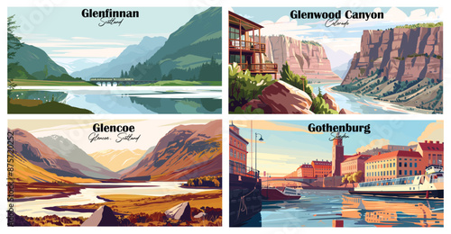 Travel landmarks tourism world famous, Vector illustration. Design for travel wallpaper, flyer or web banner design template. Panorama view. Copy space