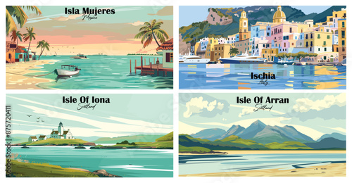 Travel landmarks tourism world famous, Vector illustration. Design for travel wallpaper, flyer or web banner design template. Panorama view. Copy space