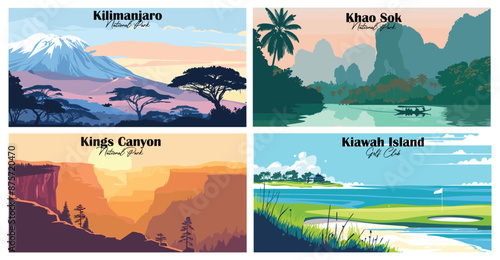 Travel landmarks tourism world famous, Vector illustration. Design for travel wallpaper, flyer or web banner design template. Panorama view. Copy space