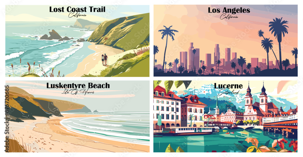 Fototapeta premium Travel landmarks tourism world famous, Vector illustration. Design for travel wallpaper, flyer or web banner design template. Panorama view. Copy space