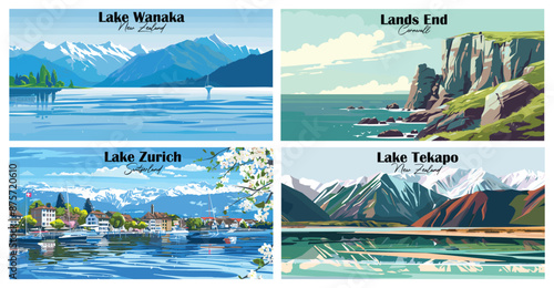 Travel landmarks tourism world famous, Vector illustration. Design for travel wallpaper, flyer or web banner design template. Panorama view. Copy space