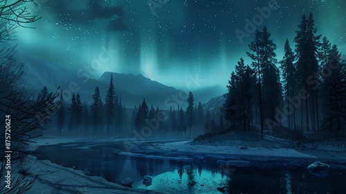 Wallpaper Mural A snowy, nighttime landscape with the aurora borealis in the sky. Torontodigital.ca