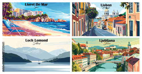 Travel landmarks tourism world famous, Vector illustration. Design for travel wallpaper, flyer or web banner design template. Panorama view. Copy space
