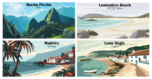Travel landmarks tourism world famous, Vector illustration. Design for travel wallpaper, flyer or web banner design template. Panorama view. Copy space