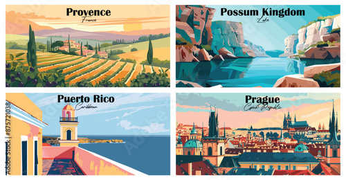 Travel landmarks tourism world famous, Vector illustration. Design for travel wallpaper, flyer or web banner design template. Panorama view. Copy space
