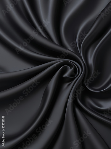 Black silk background with dark luxurious fabric draped texture folds in waves of flowing soft pattern, abstract satin or velvet cloth in luxury material design. ai