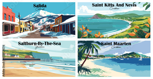 Travel landmarks tourism world famous, Vector illustration. Design for travel wallpaper, flyer or web banner design template. Panorama view. Copy space