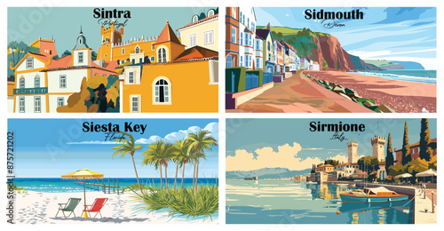 Travel landmarks tourism world famous, Vector illustration. Design for travel wallpaper, flyer or web banner design template. Panorama view. Copy space