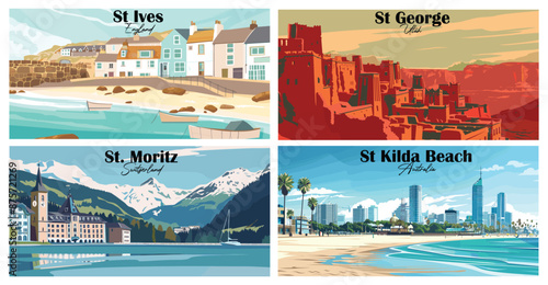 Travel landmarks tourism world famous, Vector illustration. Design for travel wallpaper, flyer or web banner design template. Panorama view. Copy space