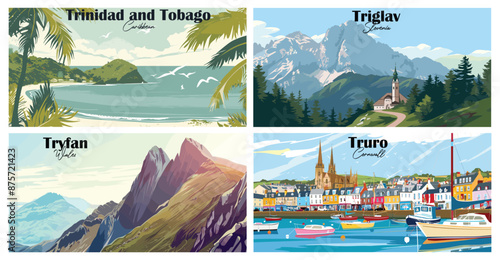 Travel landmarks tourism world famous, Vector illustration. Design for travel wallpaper, flyer or web banner design template. Panorama view. Copy space