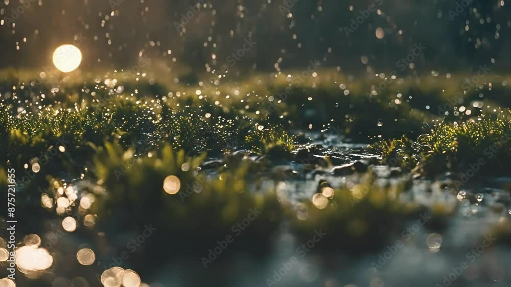Raining on grass, ambient nature video, stock video, 4k animated seamless loop, seamless looping overlay 4k virtual video animation background, rain ambience, seamless ambience, 4k raining ambience	