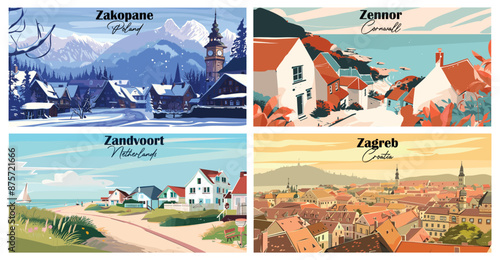 Travel landmarks tourism world famous, Vector illustration. Design for travel wallpaper, flyer or web banner design template. Panorama view. Copy space