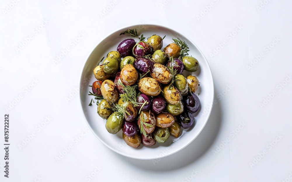 organic olives, artfully arranged on a pristine white background organic olives, artfully arranged on a pristine white background