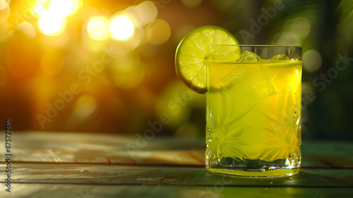 Vibrant cocktail with a perfectly placed lime slice, showcasing its freshness and appeal in high-resolution