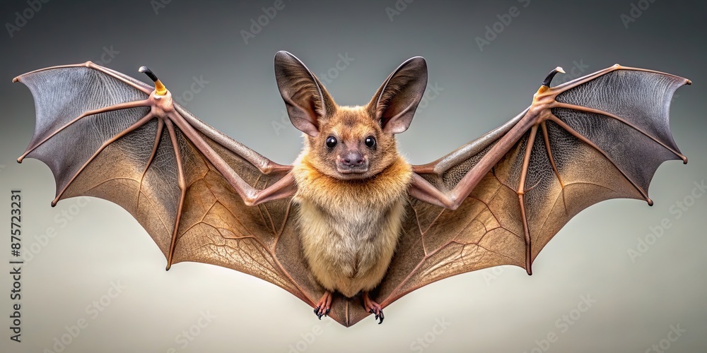 Obraz premium Bat with large wings spread out, revealing its face and ears, bat, wings, spread, face, ears, nocturnal, mammal, creature