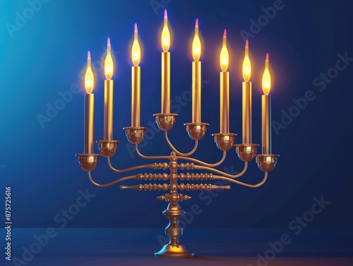 Hanukkah Menorah with Seven Lit Candles