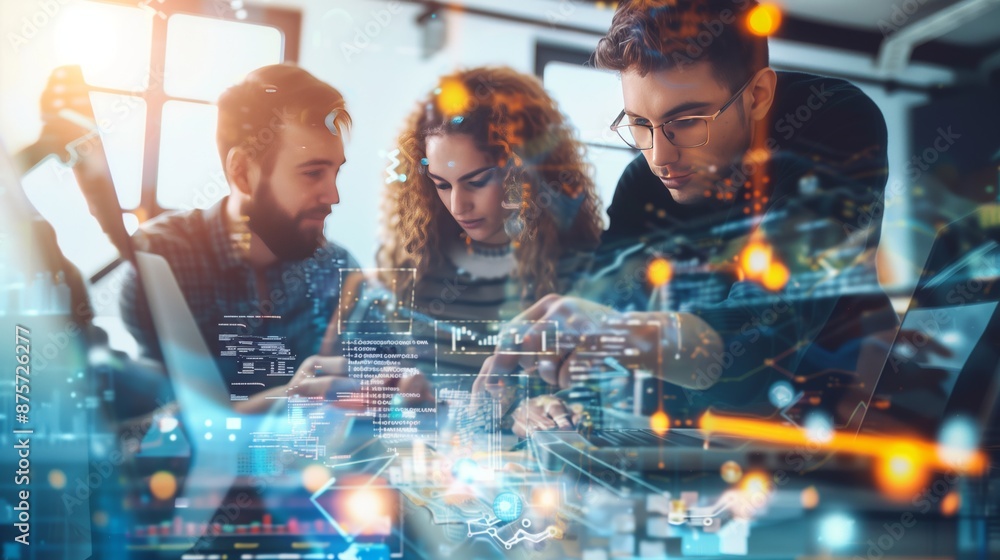 A dynamic team innovating tech, brainstorming cutting-edge ideas, and revolutionizing the industry.