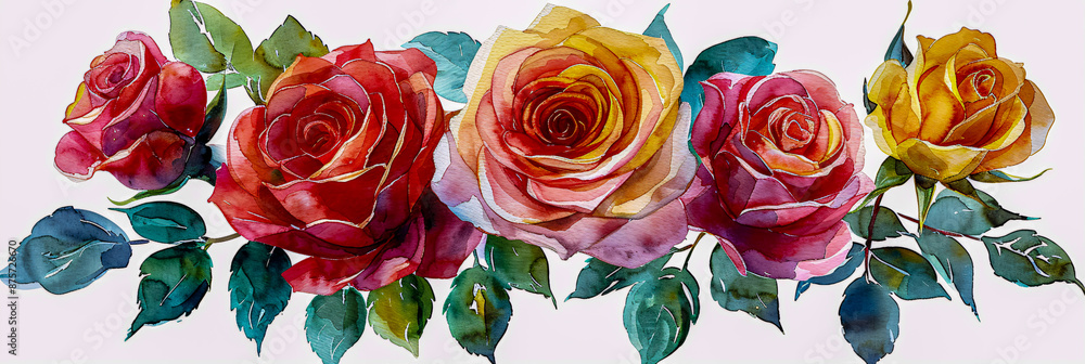 Beautiful watercolor illustration of roses and flowers, creating a romantic and vintage feel
