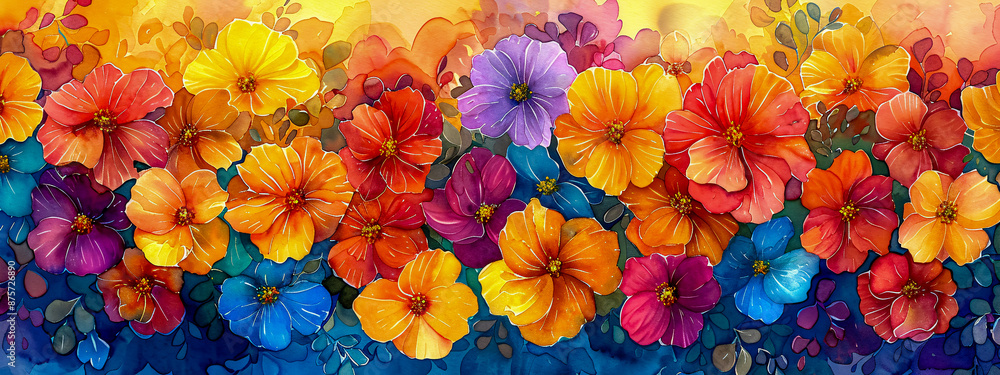 Abstract floral art with colorful blossoms and nature-inspired patterns