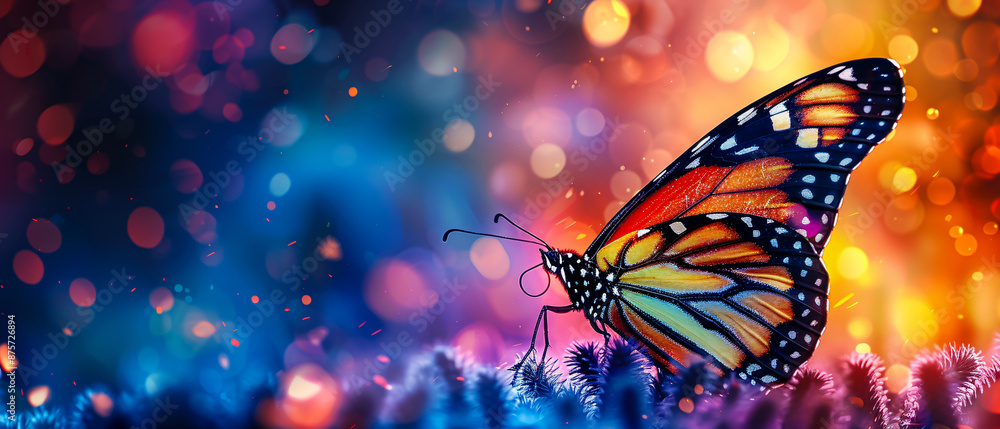 Monarch butterflies feeding on flowers in a garden, representing nature and wildlife