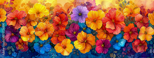 Obraz na płótnie Abstract floral art with colorful blossoms and nature-inspired patterns w salonie
