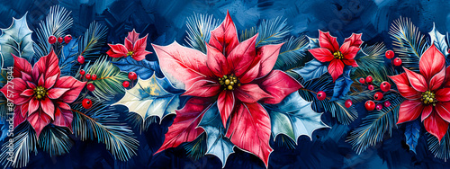 Obraz na płótnie Red poinsettia flowers, symbolizing Christmas and the festive season w salonie