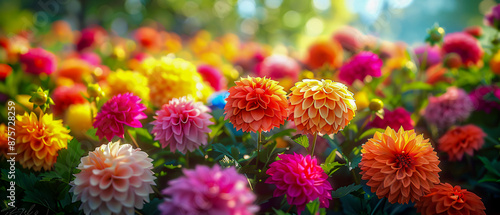 Obraz na płótnie Bright and colorful dahlias in a garden, representing summer beauty and floral display w salonie