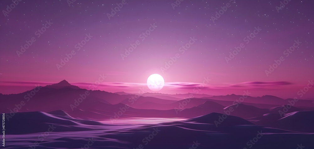 Purple mountains under a pink moon, landscaped, Purple mountains under a pink moon, landscaped,