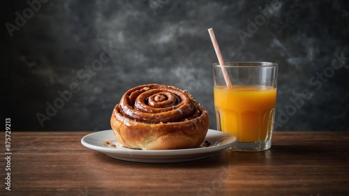  Cozy Breakfast with Cinnamon Roll and Orange Juice