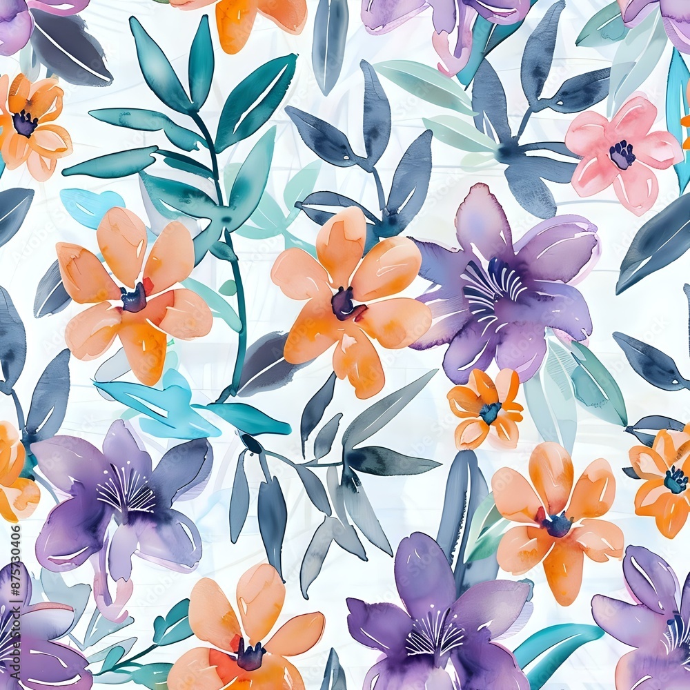 Fototapeta premium Sophisticated Watercolor Floral Repeat in Blue