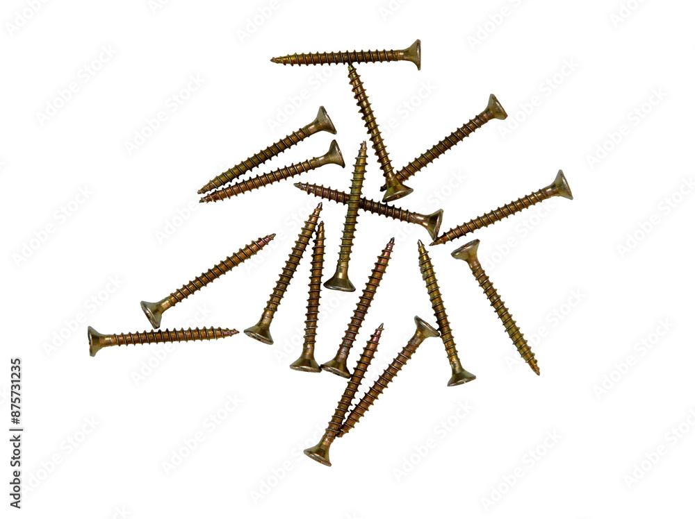 Self-tapping screws on a white isolated background close-up Self-tapping screws on a white isolated background close-up
