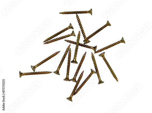 Self-tapping screws on a white isolated background close-up