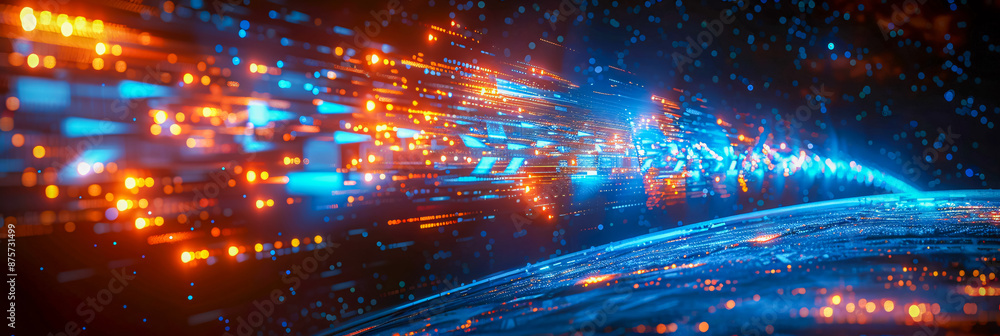 Futuristic digital network with glowing lines, illustrating modern technology and connectivity