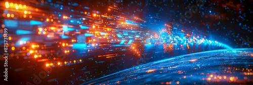 Obraz na płótnie Futuristic digital network with glowing lines, illustrating modern technology and connectivity w salonie