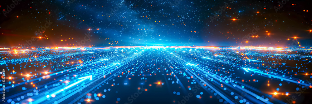Abstract digital background with blue lines and particles, representing technology and data