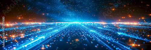Obraz na płótnie Abstract digital background with blue lines and particles, representing technology and data w salonie