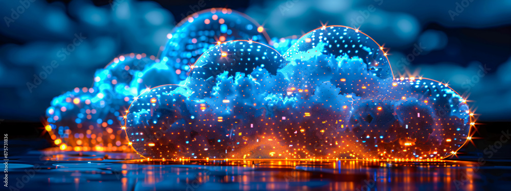 Abstract digital network with blue particles, representing futuristic technology and communication