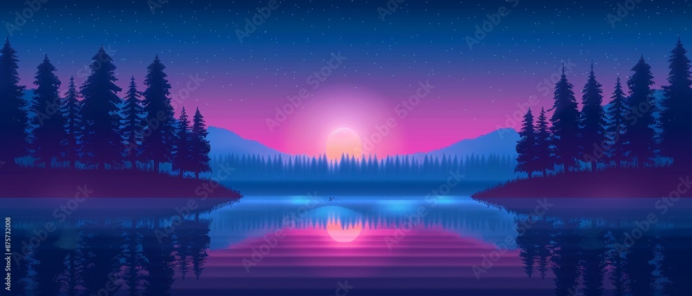 A tranquil lake surrounded by trees with a reflection of the sky, pixel art, serene blues and greens, 8bit, peaceful and picturesque A tranquil lake surrounded by trees with a reflection of the sky, pixel art, serene blues and greens, 8bit, peaceful and picturesque