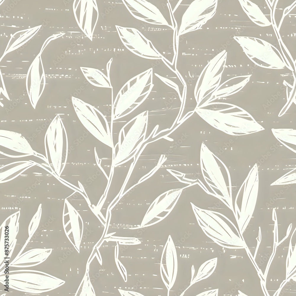 Fototapeta premium Elegant Hand-Drawn Leaf and Branch Repeat in Minimalist Style