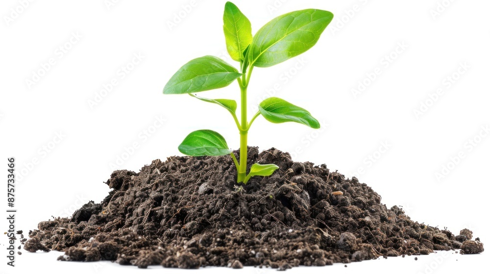 Young plant sprout growing from soil isolated. Young plant sprout growing from soil isolated.