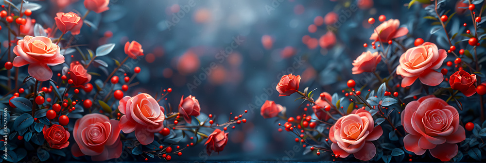 Closeup of red cherry blossoms on a branch, representing the beauty of springtime