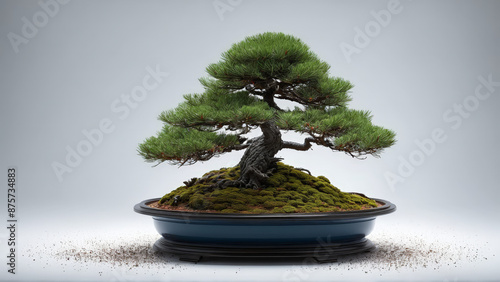 Exquisite bird s nest spruce bonsai with dense mounding form pure white setting crisp details photo