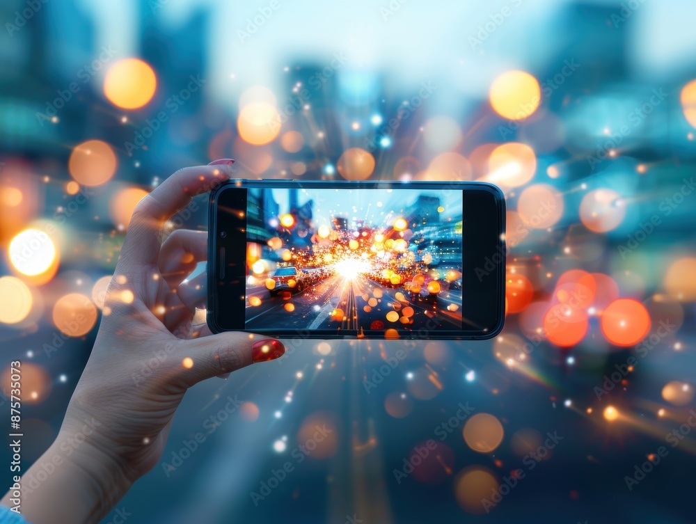 A person is holding a cell phone up to their eye A person is holding a cell phone up to their eye