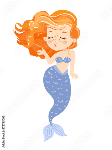 Hand drown vector illustration. Beautiful Girl Mermaids isolated on white background