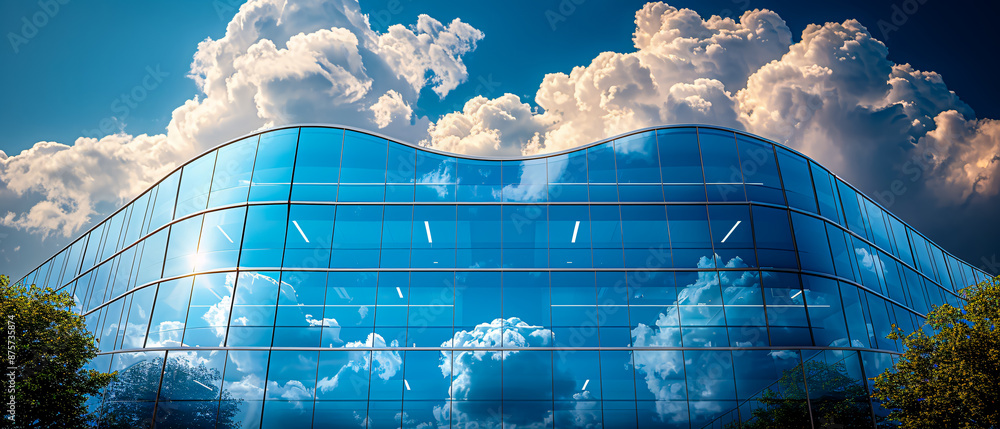 Abstract reflection of skyscrapers with blue sky, creating a modern urban perspective