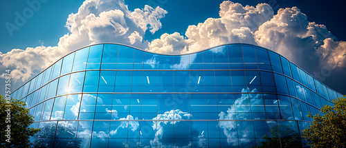 Obraz na płótnie Abstract reflection of skyscrapers with blue sky, creating a modern urban perspective w salonie